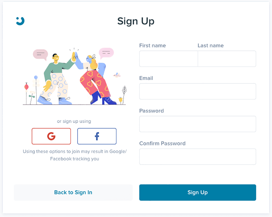 Signup page